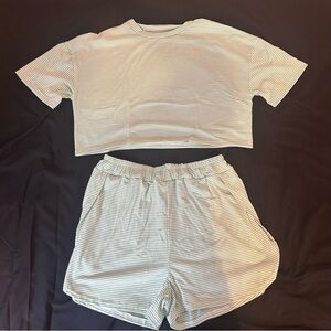 Cropped Striped Short Sleeve Top and Shorts Set